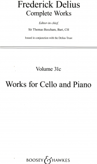 Delius Works For Cello And Piano (elegy) Sheet Music Songbook