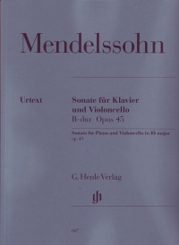 Mendelssohn Sonata Op45 Bb Cello & Piano Sheet Music Songbook