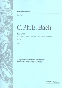 Bach Cpe Cello Concerto Bb Major Cello & Piano Sheet Music Songbook