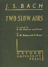 Bach Two Slow Airs Bb Clarinet & Piano Sheet Music Songbook