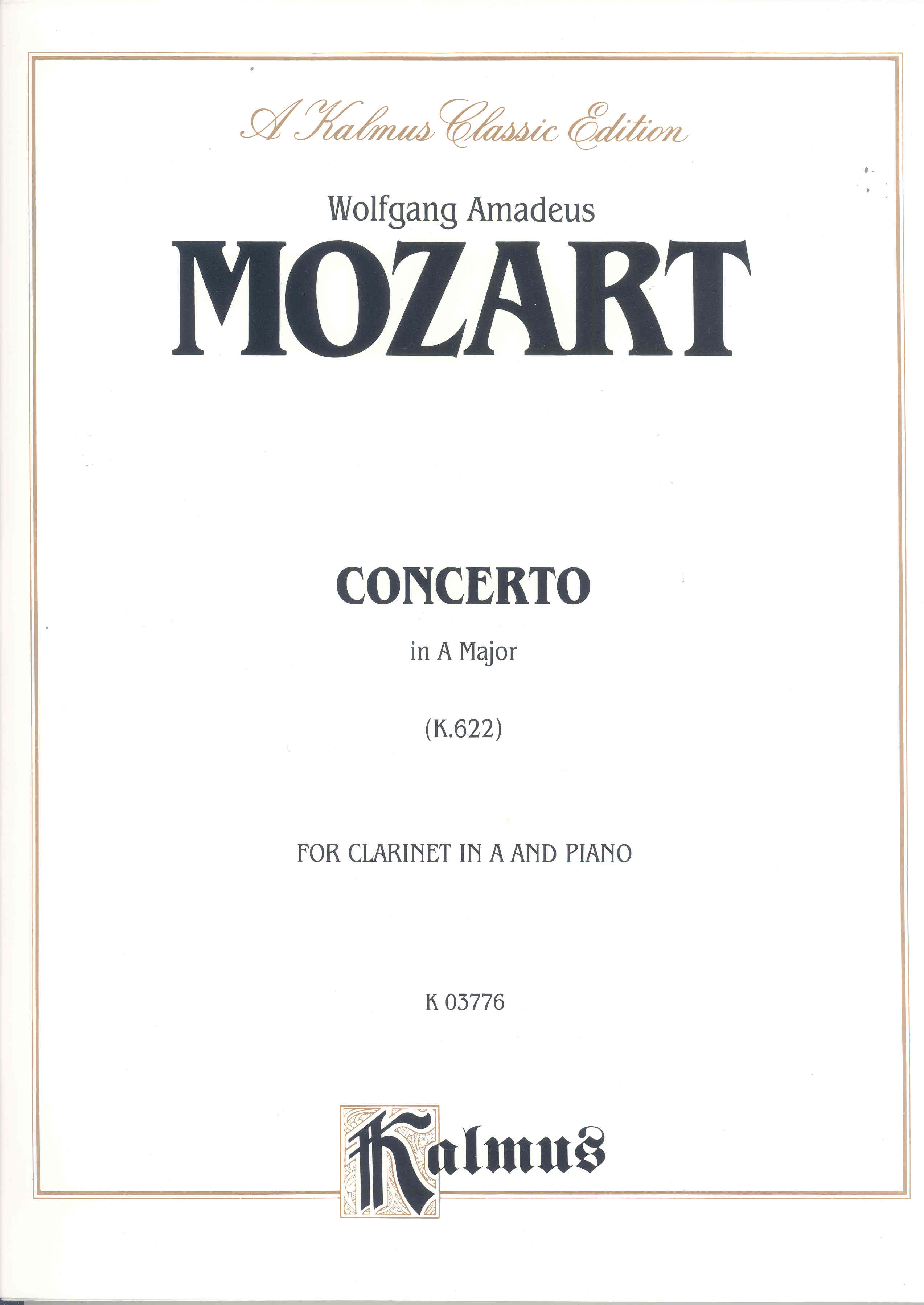 Mozart Concerto K622 A Clarinet & Piano Sheet Music Songbook