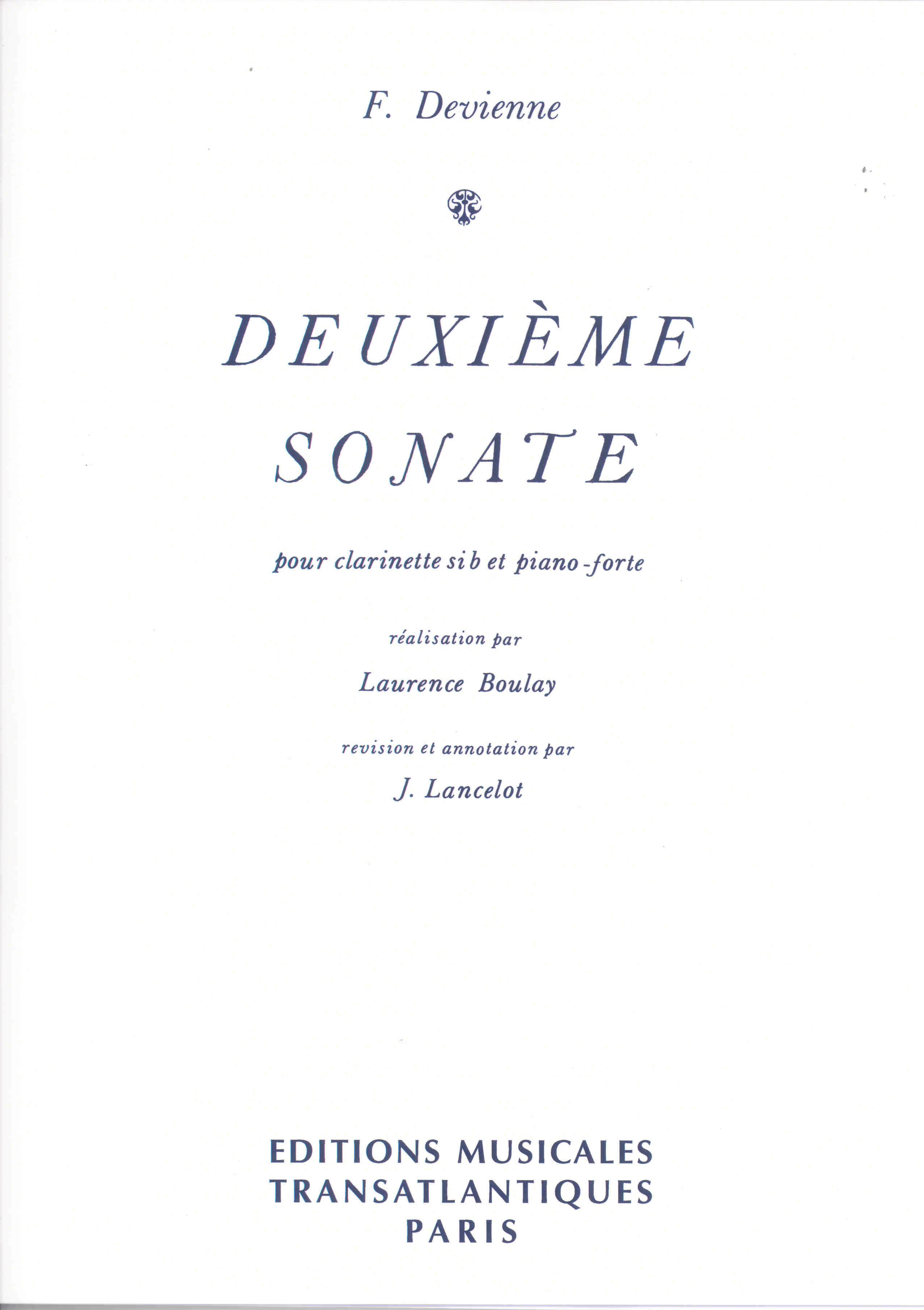 Devienne Sonate No 2 Bb Lancelot/boulay Clarinet Sheet Music Songbook