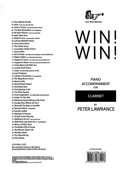 Win! Win! Clarinet Lawrance Piano Accompaniments Sheet Music Songbook