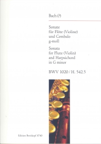 Bach Sonata Gmin Bwv1020 Flute & Harpsichord Sheet Music Songbook