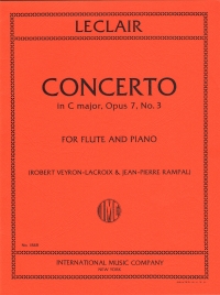 Leclair Concerto C Op7 No 3 Flute & Piano Sheet Music Songbook