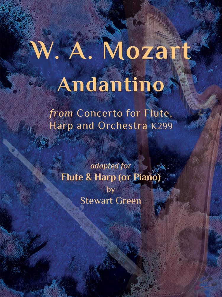 Mozart Andantino Arr Green Flute & Harp (or Piano) Sheet Music Songbook