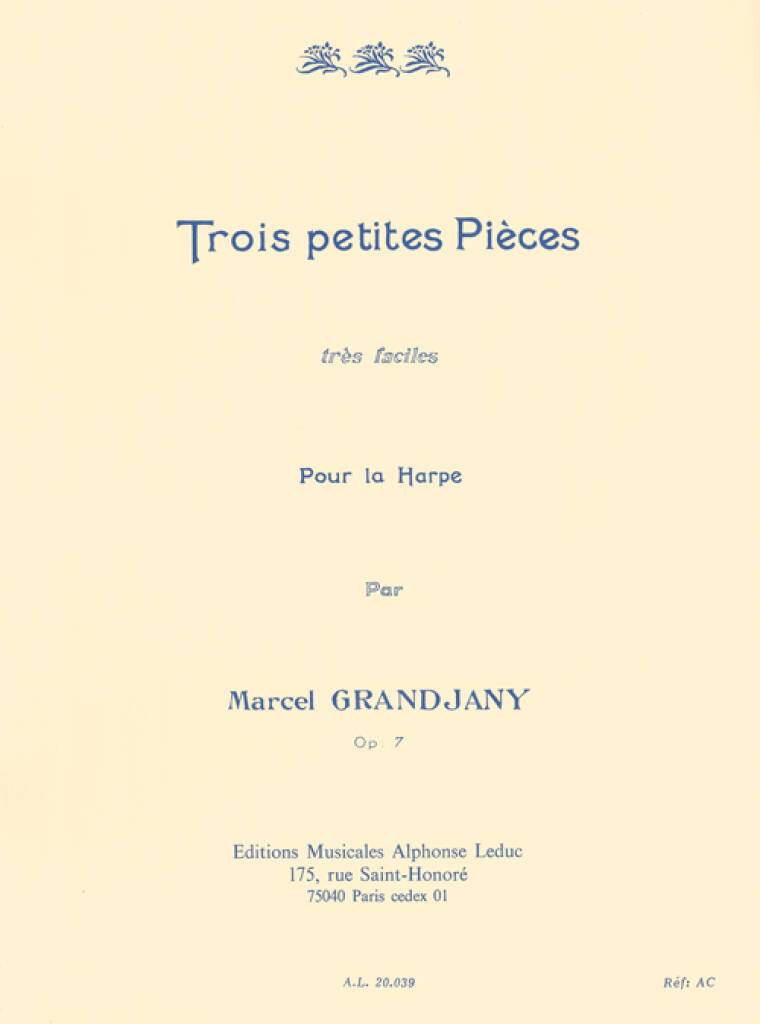 Grandjany Trois Petites Pieces Op7 Harp Sheet Music Songbook