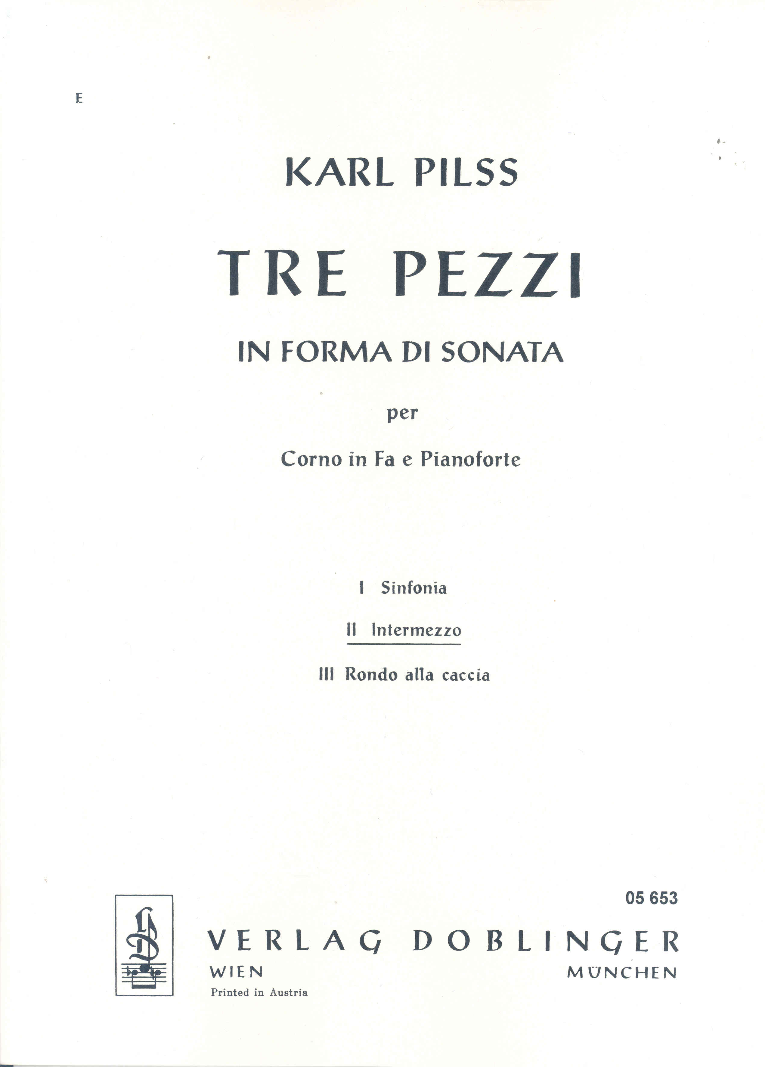 Pilss 3 Pezzi In Forma Di Sonata No2 Horn & Piano Sheet Music Songbook