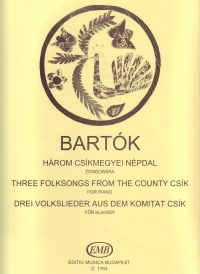 Bartok 3 Folksongs From The Country Piano Sheet Music Songbook