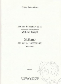 Bach Siciliano (flute Sonata 2) Kempff Piano Sheet Music Songbook