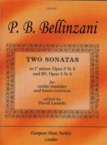 Bellinzani Sonatas (2) Op3/8 Cmin & Op3/9 Bb Recor Sheet Music Songbook
