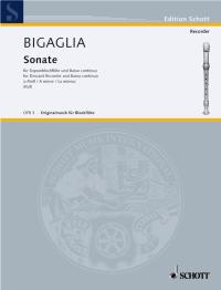 Bigaglia Sonata Amin Descant Recorder/continuo Sheet Music Songbook