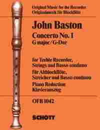 Baston Concerto No 1 G Treble Recorder Sheet Music Songbook