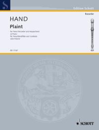Hand Plaint Tenor Recorder & Harpsichord (piano) Sheet Music Songbook