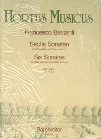 Barsanti Sonatas Op1 Vol 1 (treble Recorder) Sheet Music Songbook