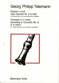 Telemann Concerto For Treble Recorder In C Minor Sheet Music Songbook