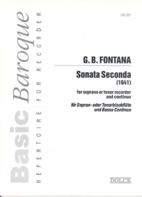 Fontana Sonata Seconda Soprano Recorder Sheet Music Songbook