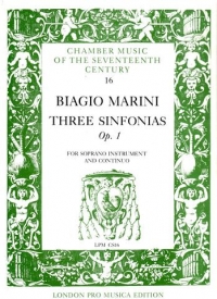 Marini 3 Sinfonias Soprano Recorder & Piano Sheet Music Songbook