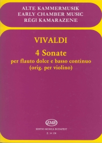 Vivaldi 4 Sonate Per Flauto Dolce E Basso Continuo Sheet Music Songbook