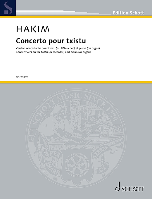 Hakim Concerto Pour Txistu (or Recorder) & Piano Sheet Music Songbook