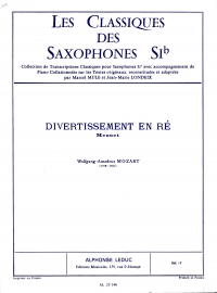 Mozart Divertissement D Tenor Saxophone Sheet Music Songbook