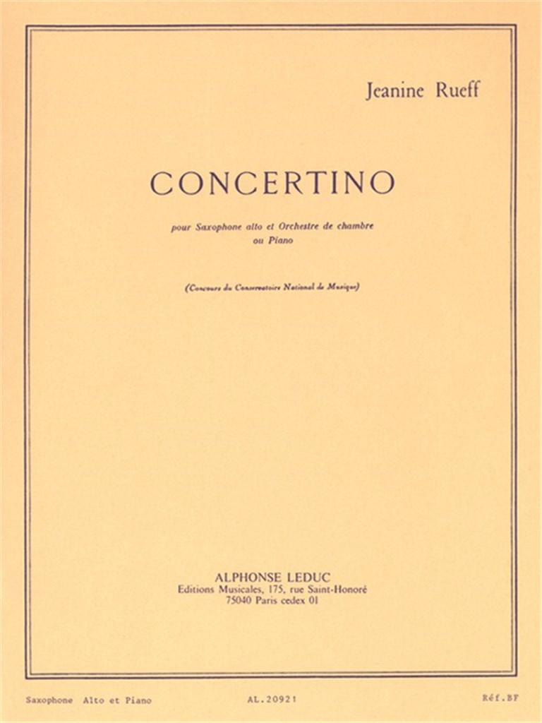 Rueff Concertino Alto Saxophone & Piano Sheet Music Songbook