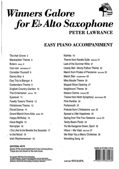 Winners Galore Alto Saxophone Piano Accompaniment Sheet Music Songbook