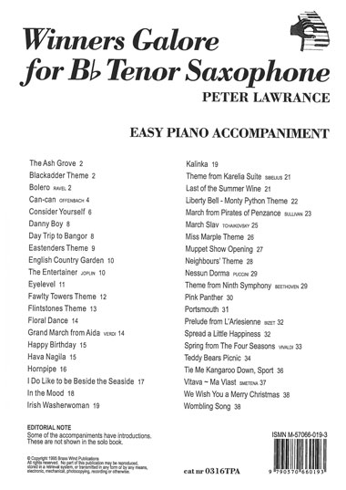 Winners Galore Tenor Saxophone Piano Accompaniment Sheet Music Songbook