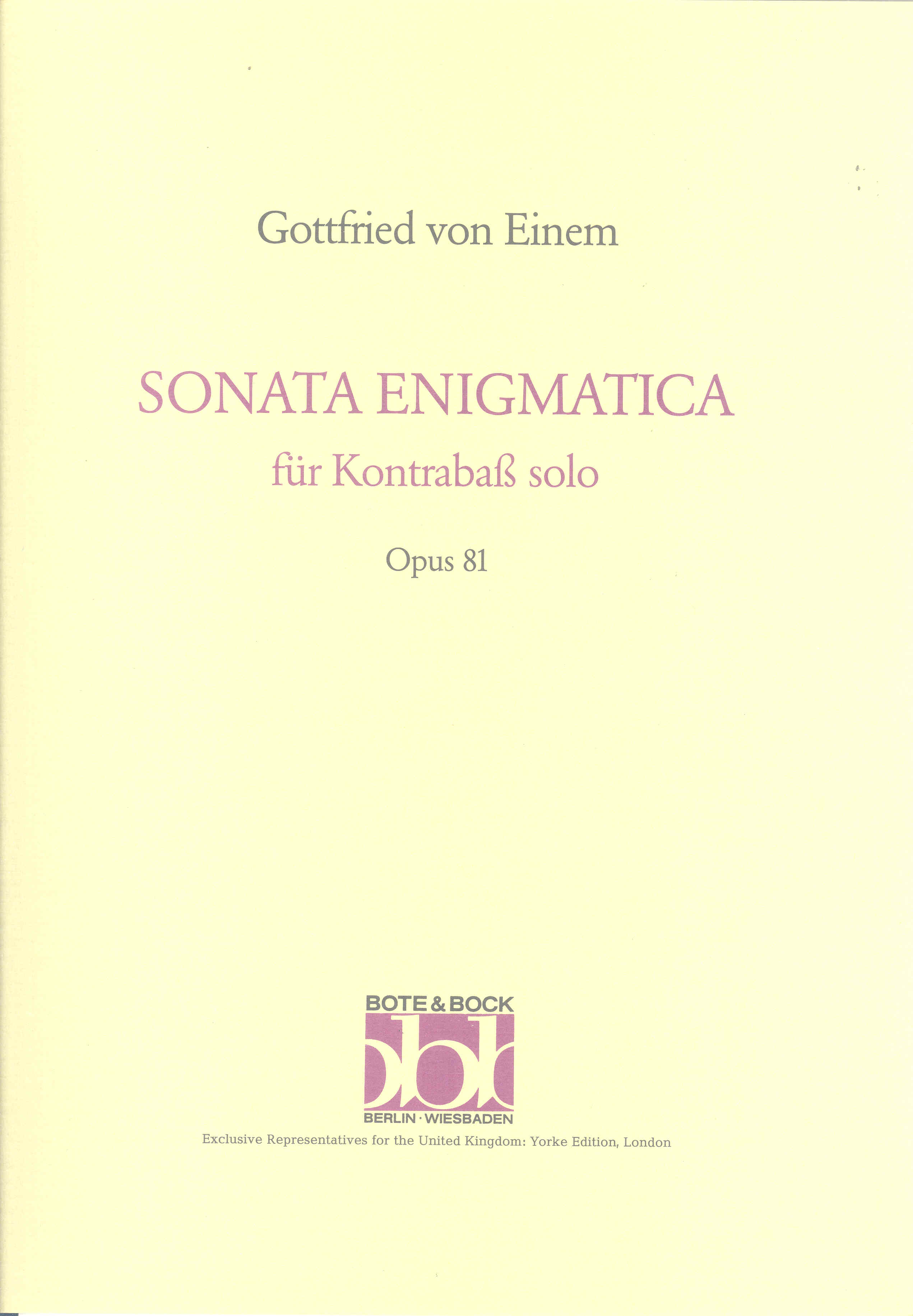 Einem Sonata Enigmatica Op81 Double Bass Sheet Music Songbook