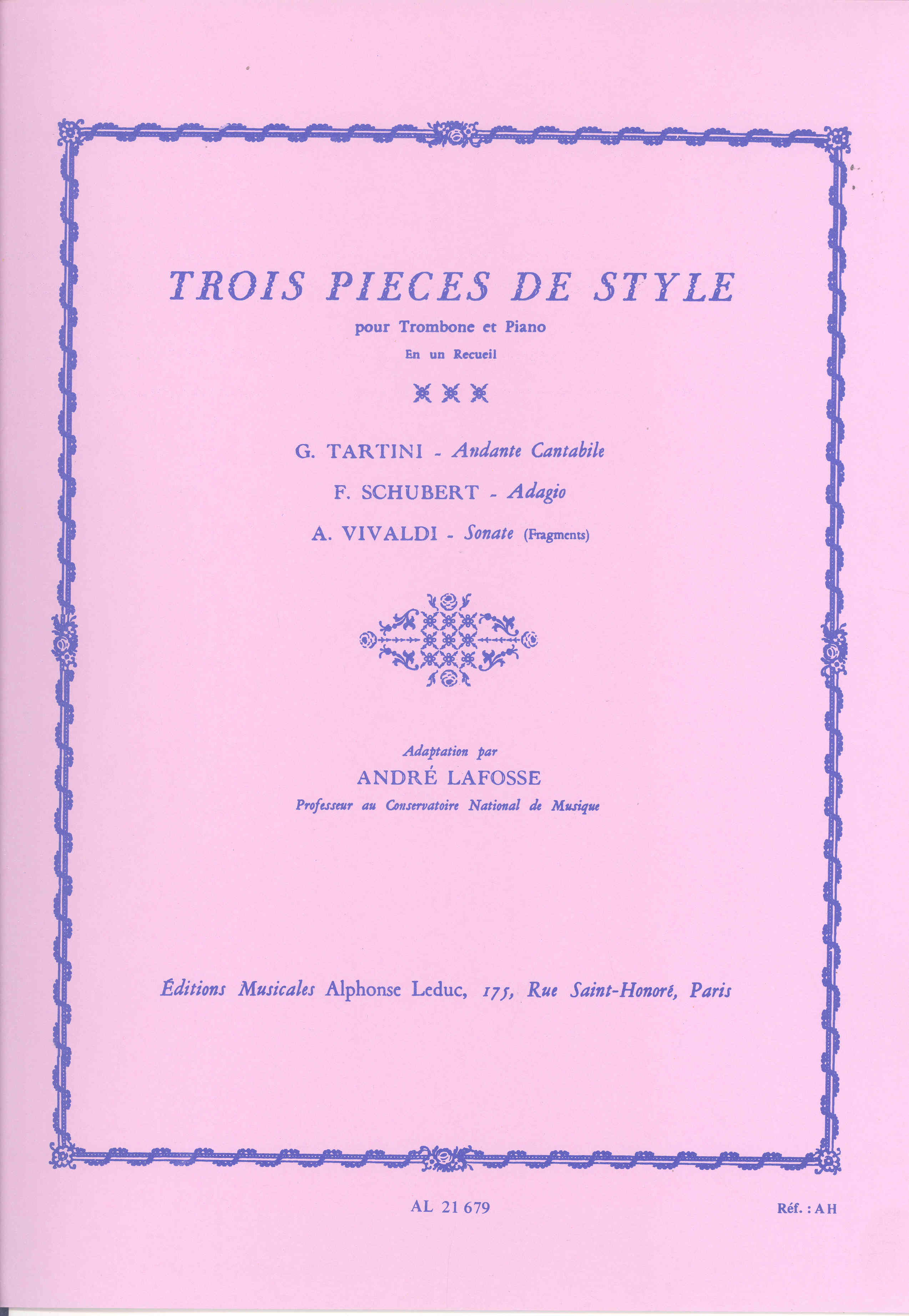 Three Pieces De Style Tartini/schubert/vivaldi Sheet Music Songbook