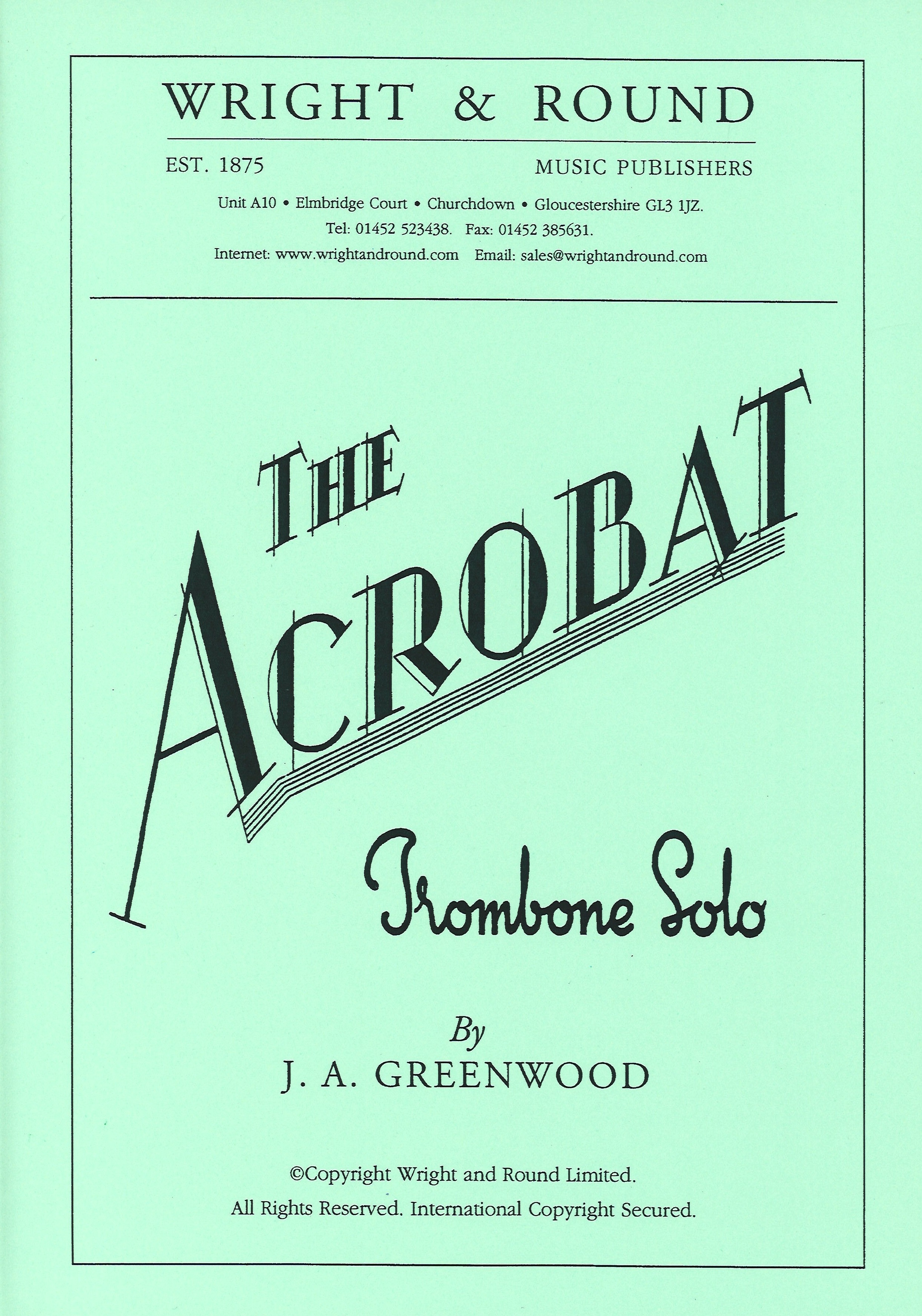 Greenwood Acrobat Trombone Solo With Piano Accomp Sheet Music Songbook
