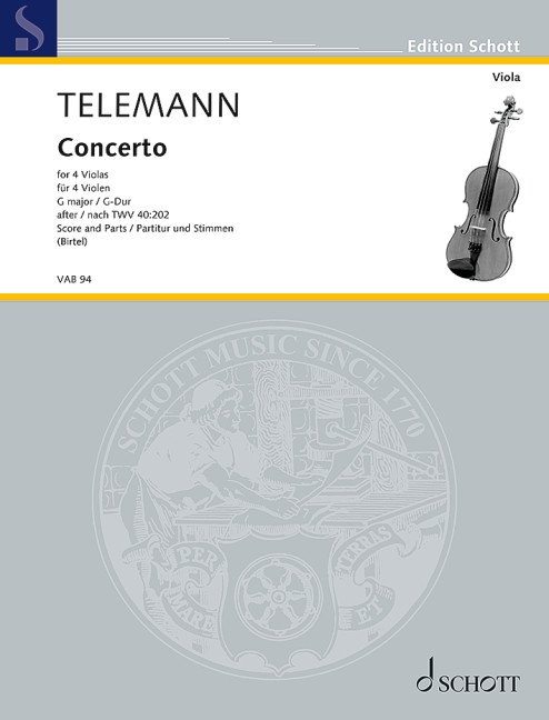 Telemann Concerto 4 Violas Sheet Music Songbook