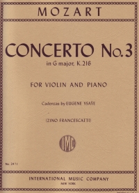 Mozart Concerto K216 No 3 G Major Violin Sheet Music Songbook