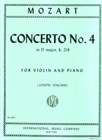 Mozart Concerto K218 No 4 D Major Joachim Violin Sheet Music Songbook