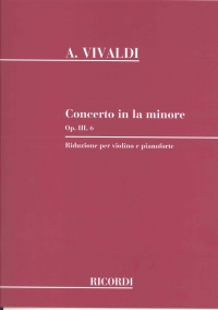 Vivaldi Concerto Op3 No 6 Amin Fi/176 Violin Sheet Music Songbook