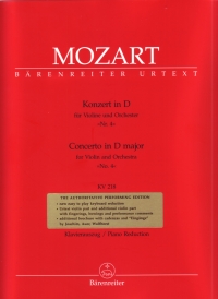 Mozart Concerto K218 No 4 Dmaj (urtext) Violin Sheet Music Songbook