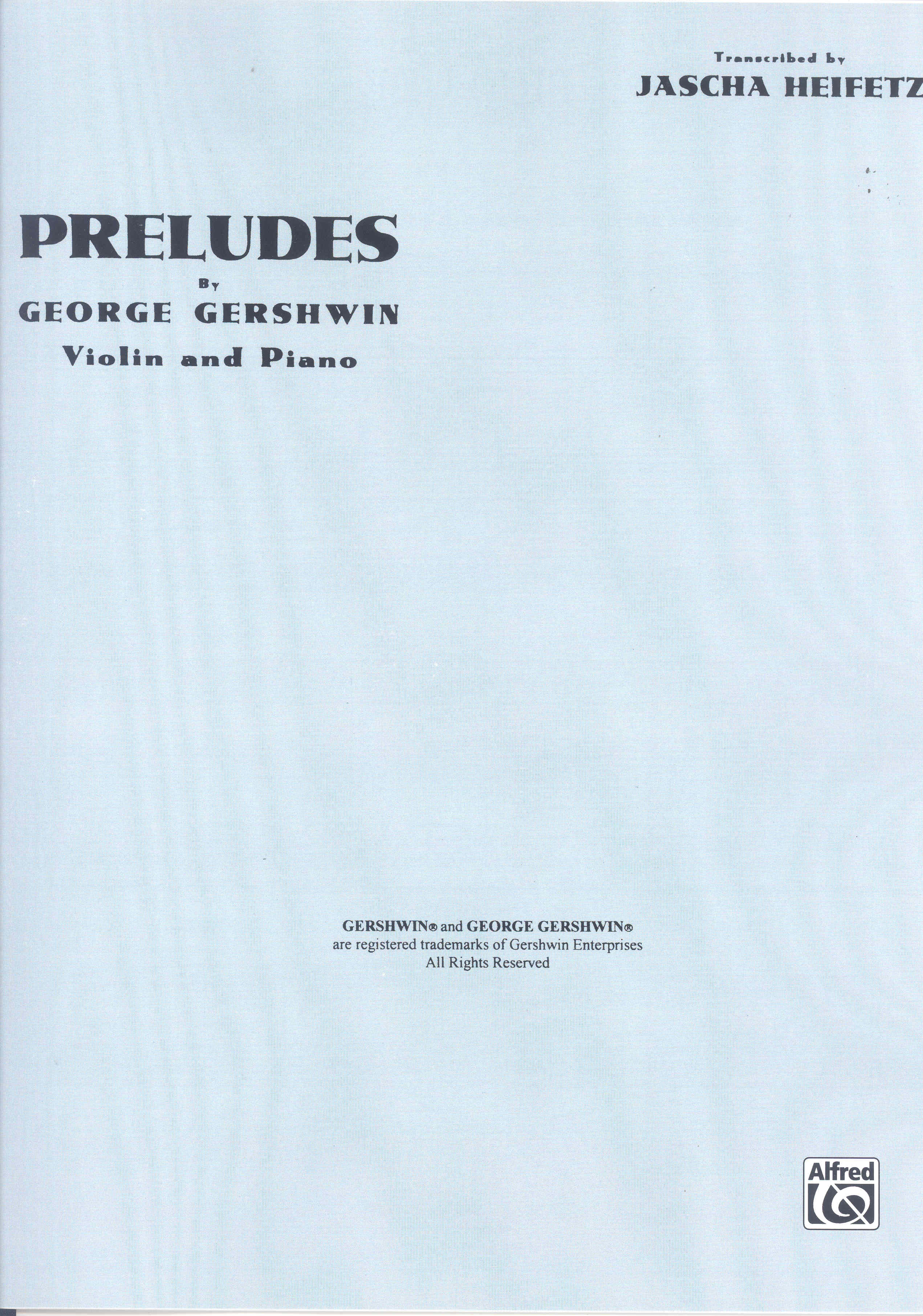 Gershwin Preludes Heifetz Violin & Piano Sheet Music Songbook