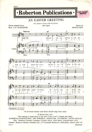 An Easter Greeting How Unison Sheet Music Songbook