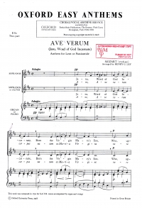 Ave Verum Mozart/ley 2part Sheet Music Songbook