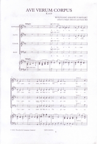 Ave Verum Corpus K618 Mozart Satb Sheet Music Songbook