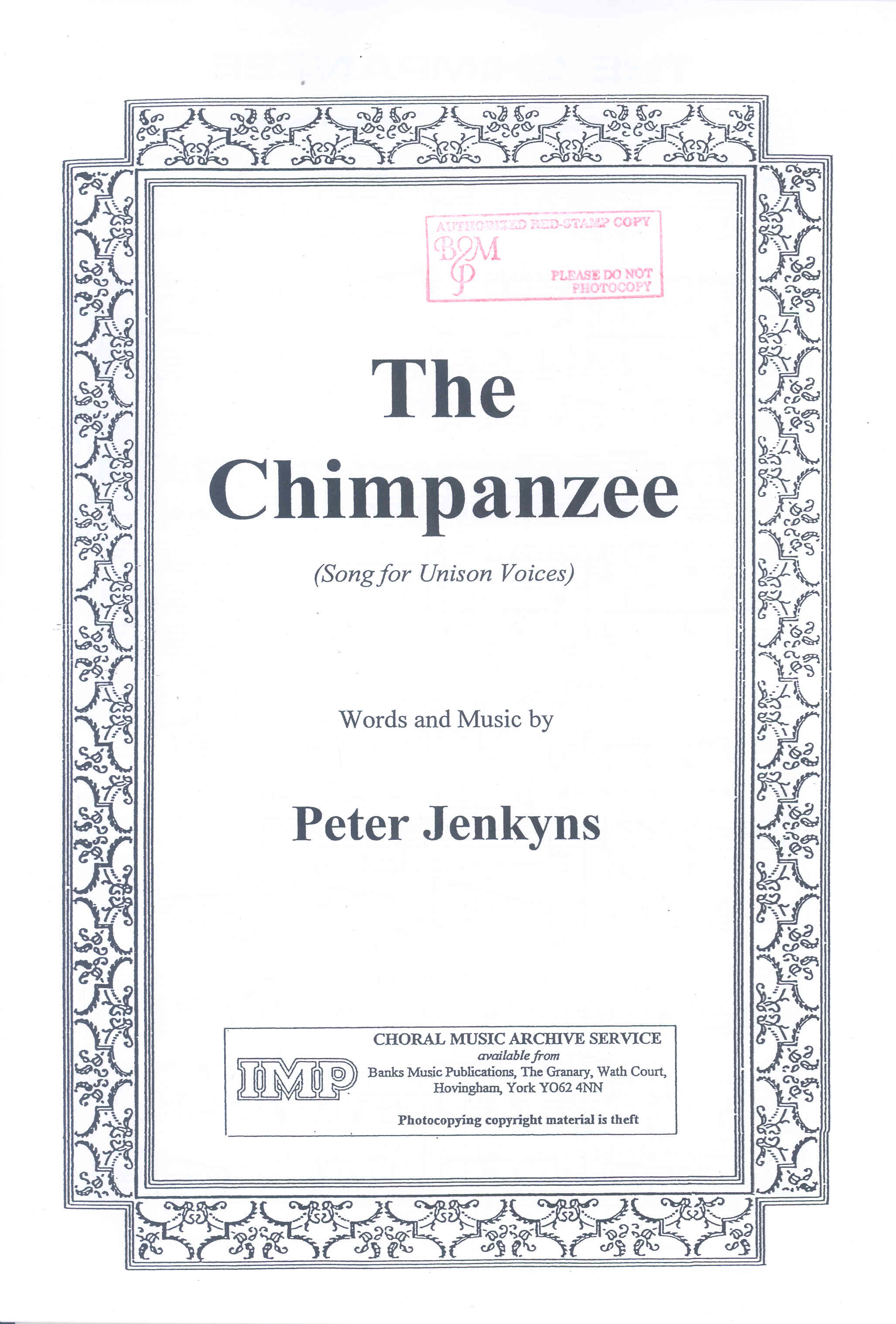 Chimpanzee Jenkyns Unison Sheet Music Songbook