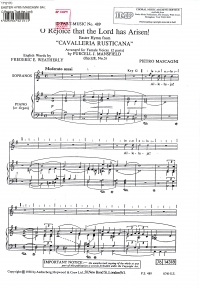 Easter Hymn Mascagni Sa (o Rejoice That The Lord) Sheet Music Songbook