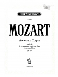 Ave Verum Corpus Mozart Satb Strings & Organ Kv618 Sheet Music Songbook