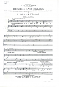 Bushes & Briars Vaughan Williams Satb Sheet Music Songbook