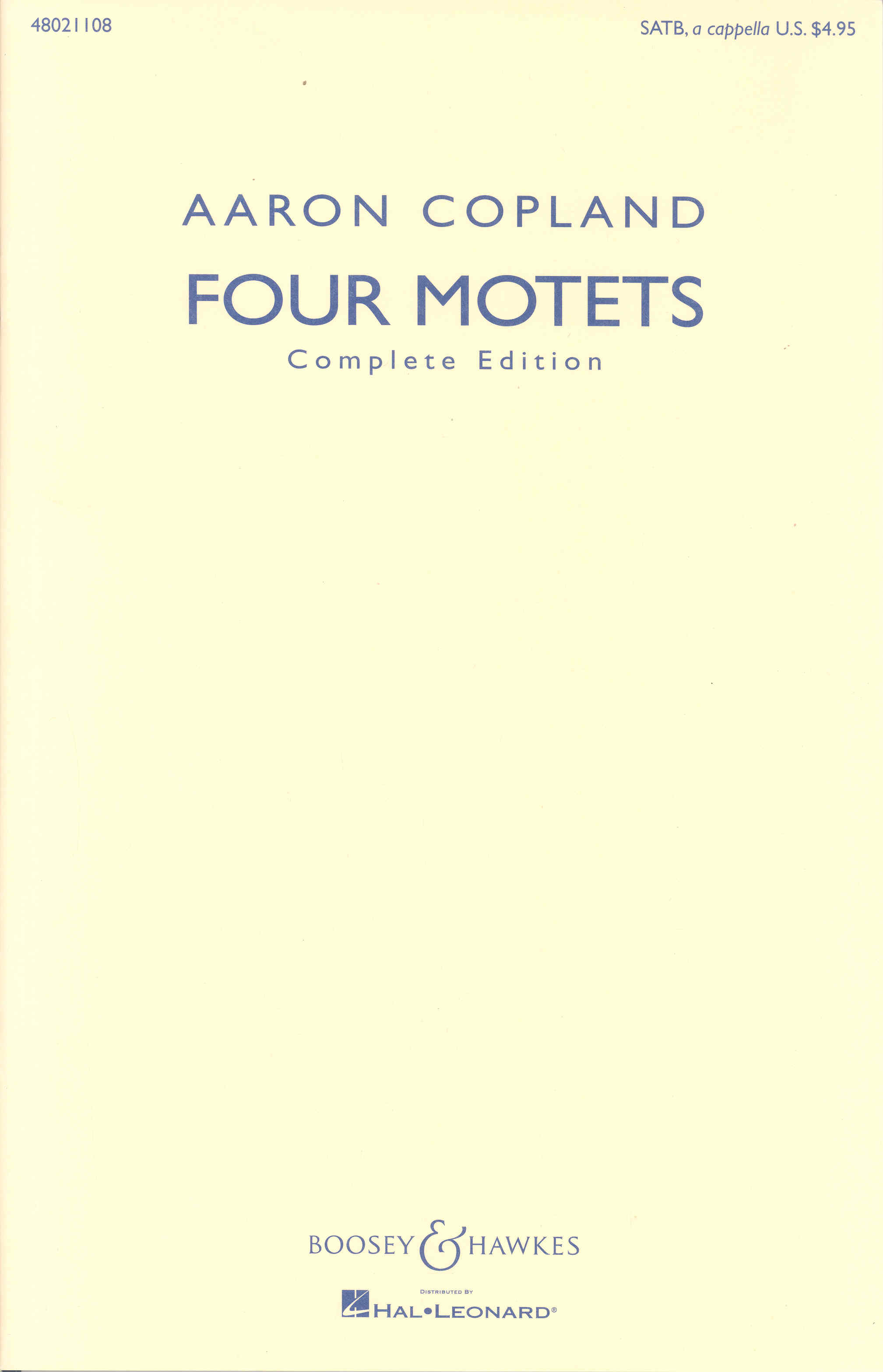 Copland Four Motets Satb A Cappella Sheet Music Songbook