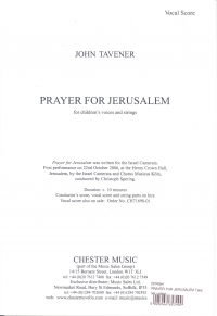 Prayer For Jerusalem Tavener Unison Sheet Music Songbook