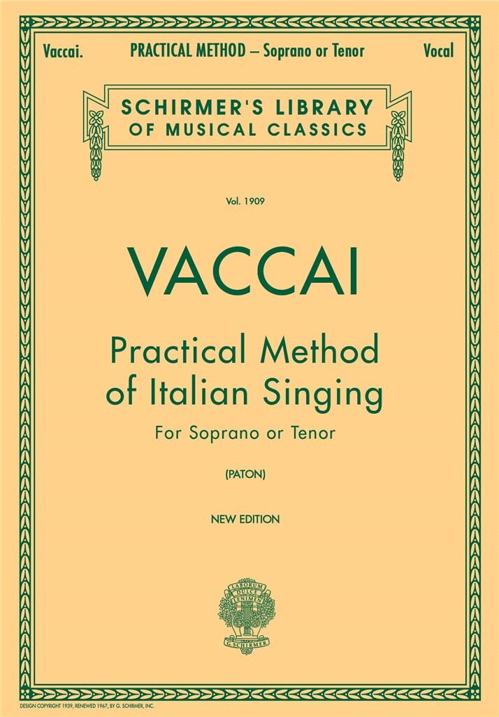 Vaccai Practical Method Soprano Or Tenor Paton Sheet Music Songbook