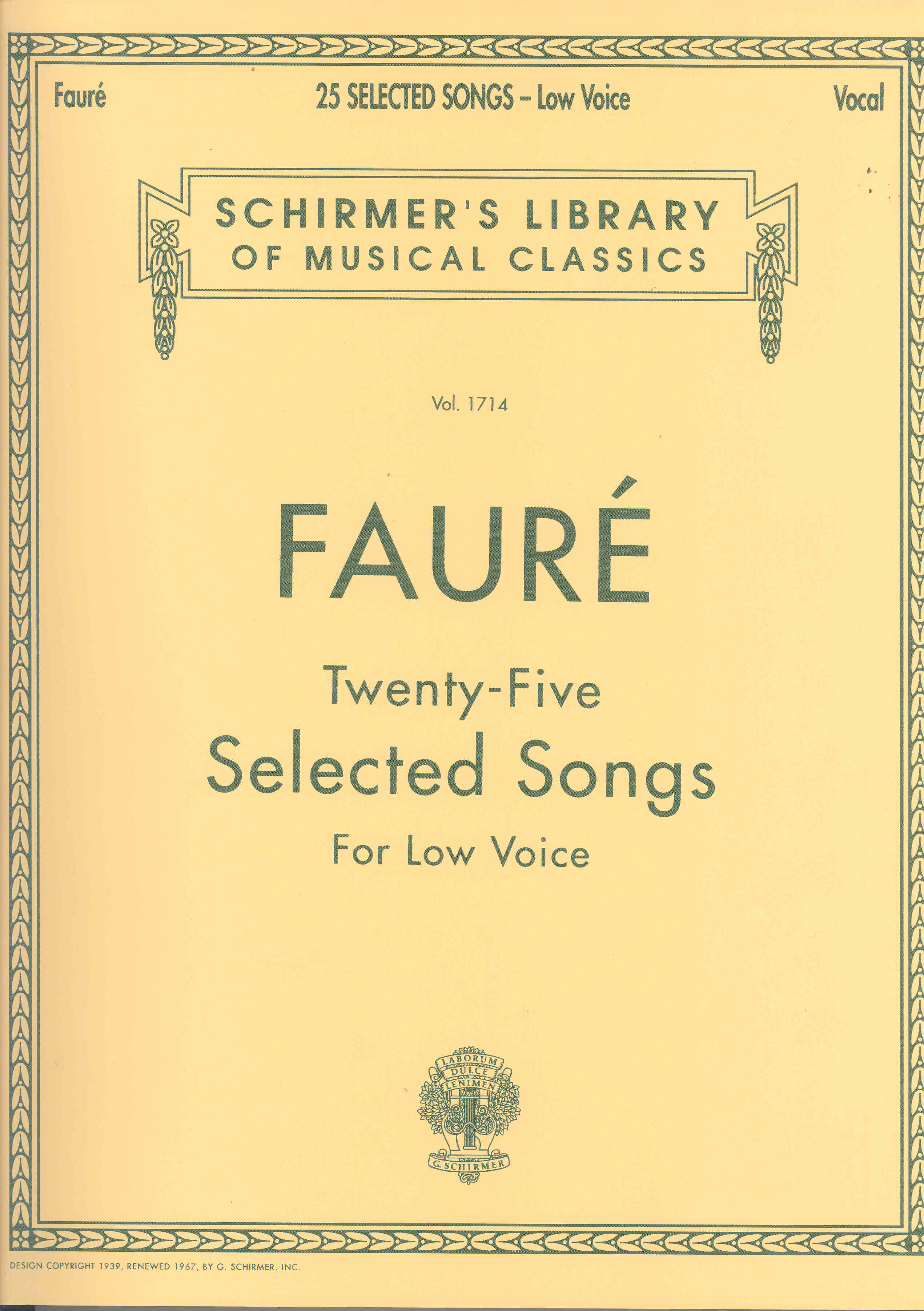 Faure 25 Selected Songs Low Voice Sheet Music Songbook