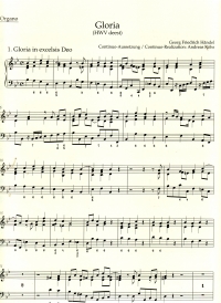 Handel Gloria (hwv Deest) Voice Organ Part Sheet Music Songbook