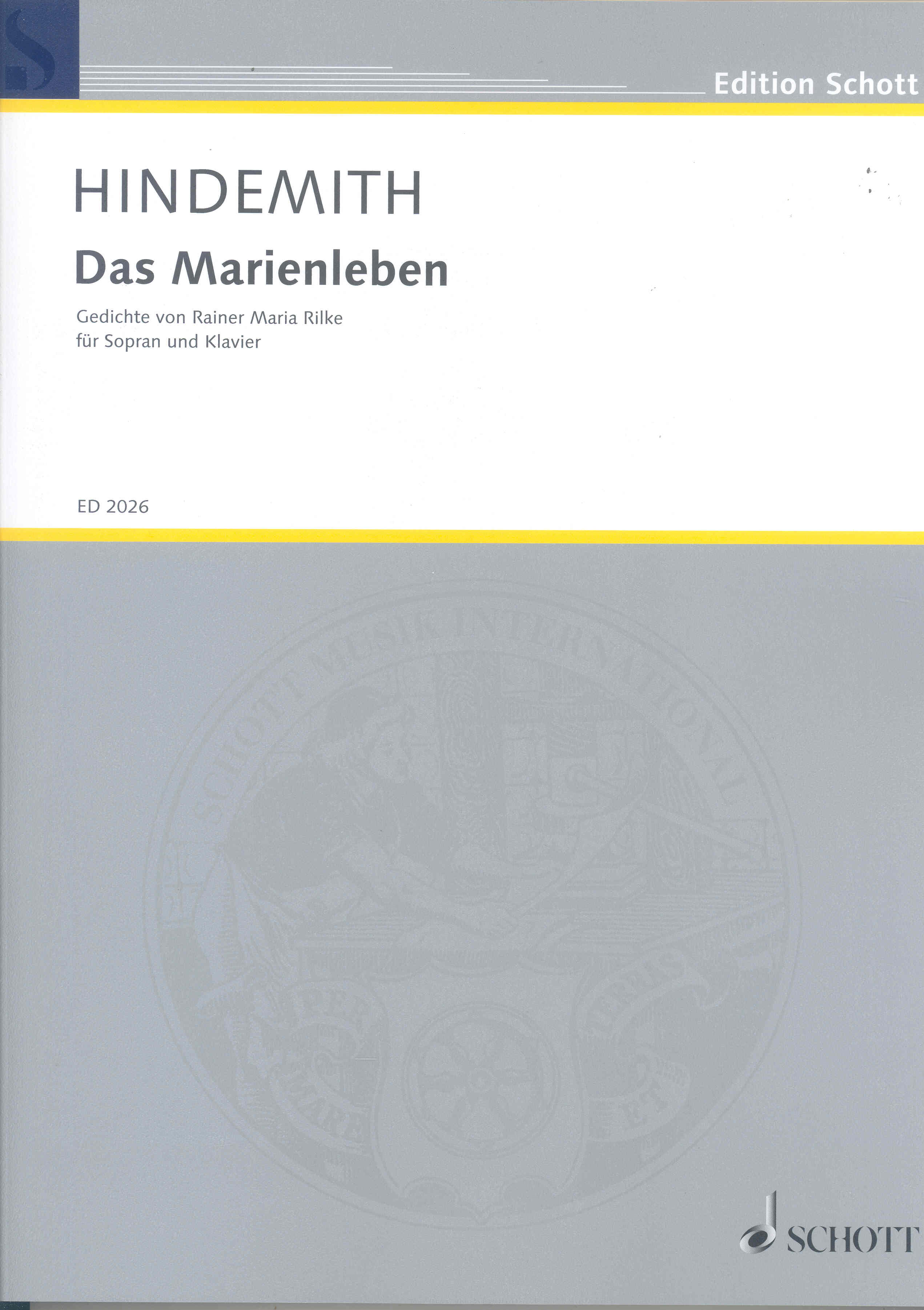 Hindemith Das Marienleben Soprano & Piano Or Orch Sheet Music Songbook